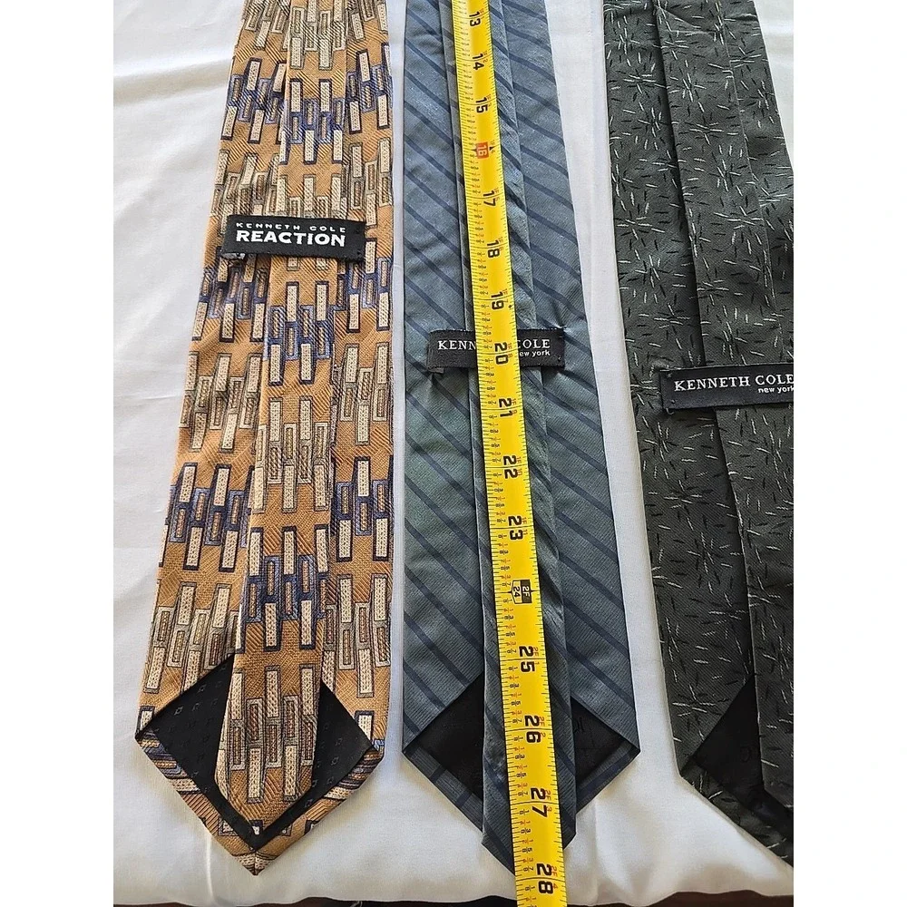Vintage Kenneth Cole Reaction Silk Tie Lot of 3 Blue Green Tan‎ Men's